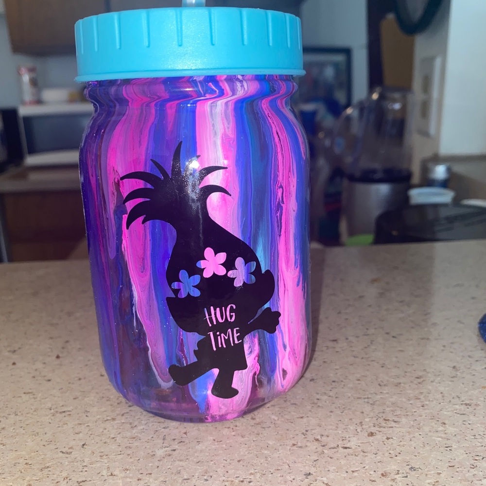 Kids trolls mason jar cup